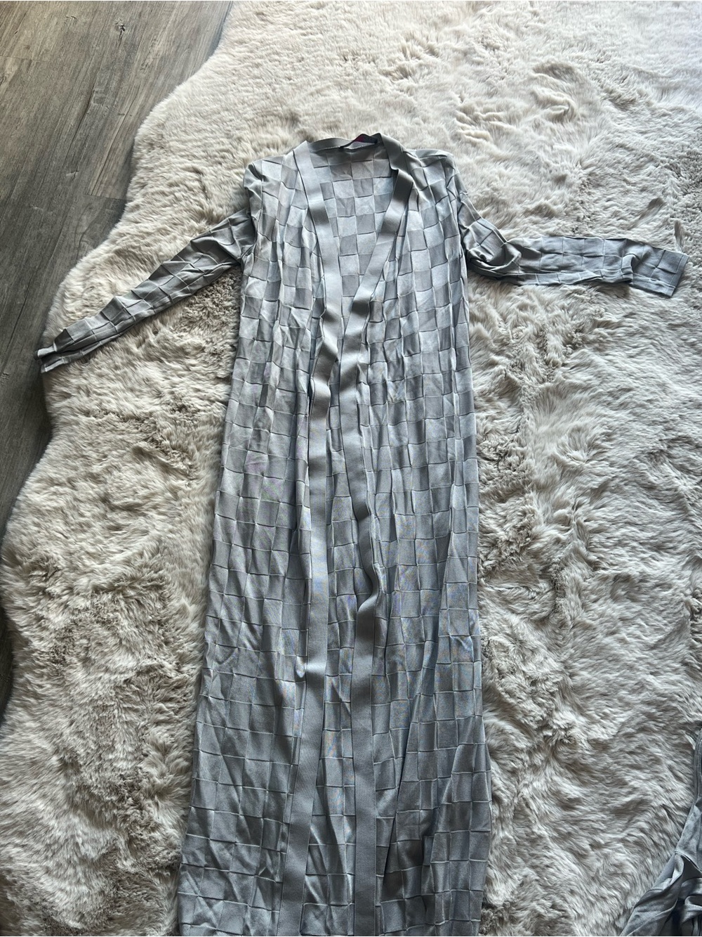 Long Silver Checkered Trench Coat